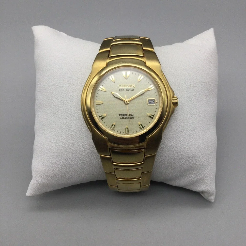 Citizen Eco-Drive Perpetual Calendar Mens Watch 36mm Gold Tone 7.25